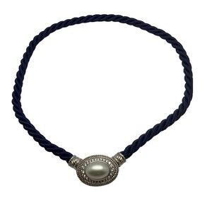 Judith Ripka Mabe pearl CZ Navy Blue cord necklace